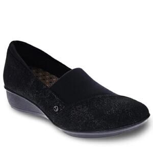 Revere Naples Stretch Wedge Suede Comfort Loafer In Midnight Black Shimmer Sz 7